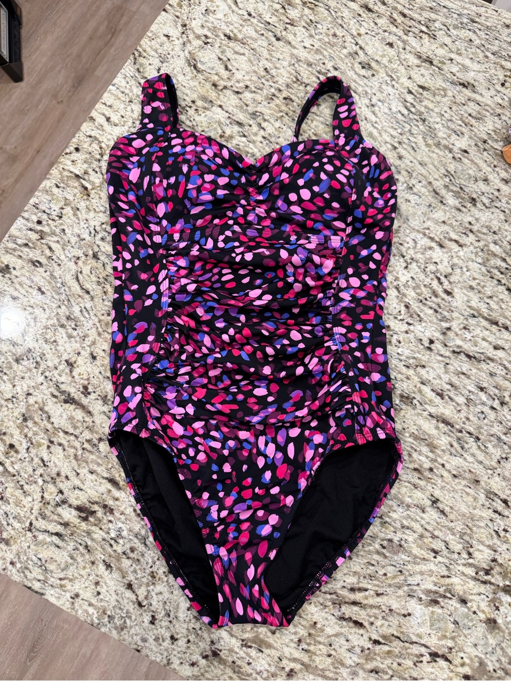 NWOT Size 12 Miracle Suit One-Piece Swimsuit in Pink & Purple Dot Print